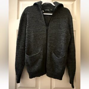 Haband Men's Charcoal Full-Zip Hooded Knit Sweater